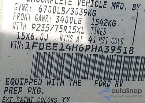 1993 Ford Econoline E150 Van from USA, damaged, VIN 1FDEE14H6PHA39518